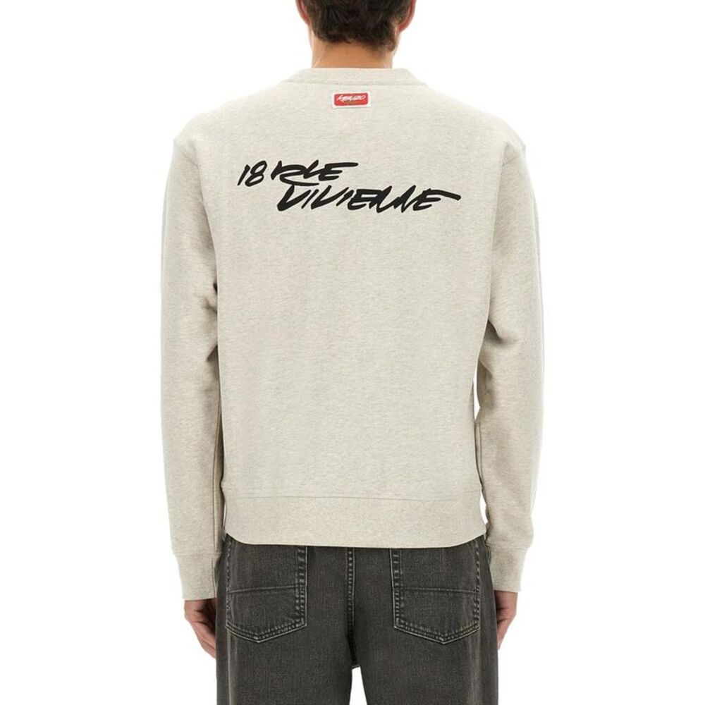 KENZO 18 Rue Vivienne Graphic Crewneck Sweatshirt Men GREY Sweaters & Cardigans